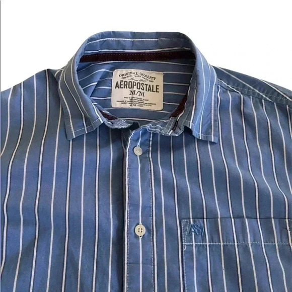 Aeropostale Mens Button Up Shirt Size Medium Cotton Stripe Long Sleeve EUC - Picture 3 of 7